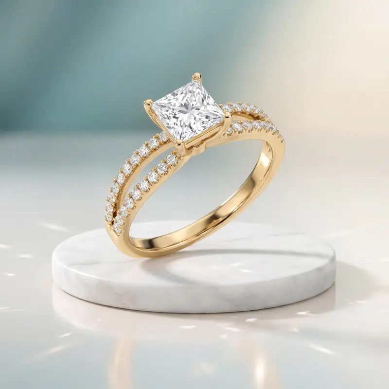 Princess Lab-Grown Diamond Ring with Side Stones, 1.50 ct — 14K yellow gold