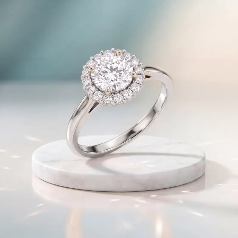 Round Lab-Grown Diamond Ring with Side Stones, 2.00 ct — 14K white gold