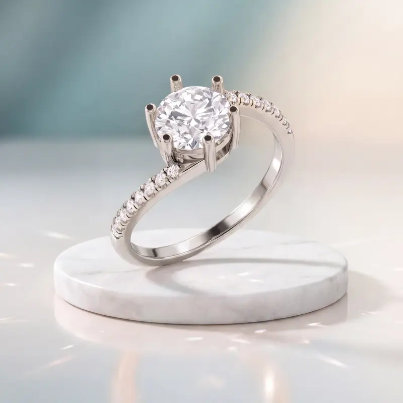 Round Lab-Grown Diamond Ring with Side Stones, 1.25 ct — 14K white gold