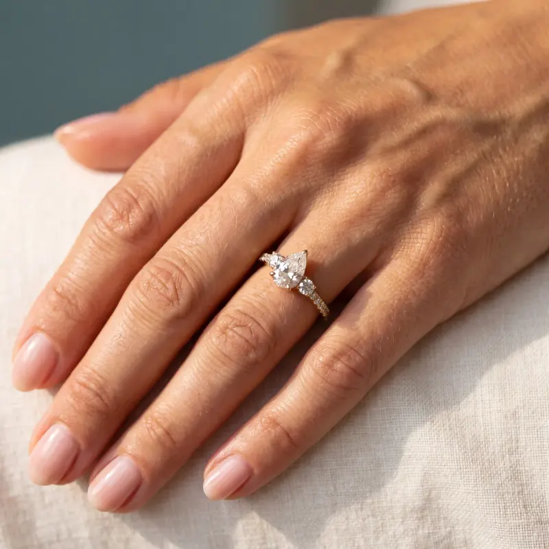 Pear Lab-Grown Diamond Ring with Side Stones, 1.25 ct — 14K yellow gold (2/2)
