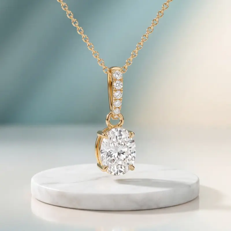 Oval Lab-Grown Diamond Pendant, 1.86 ct — 14K yellow gold