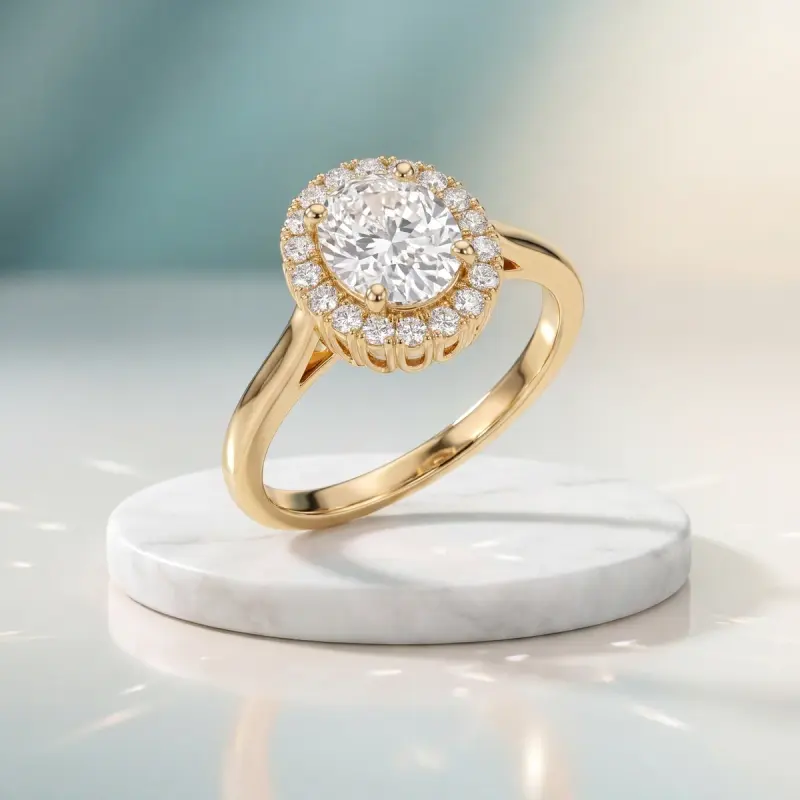 Oval Lab-Grown Diamond Ring with Side Stones, 1.86 ct — 14K yellow gold