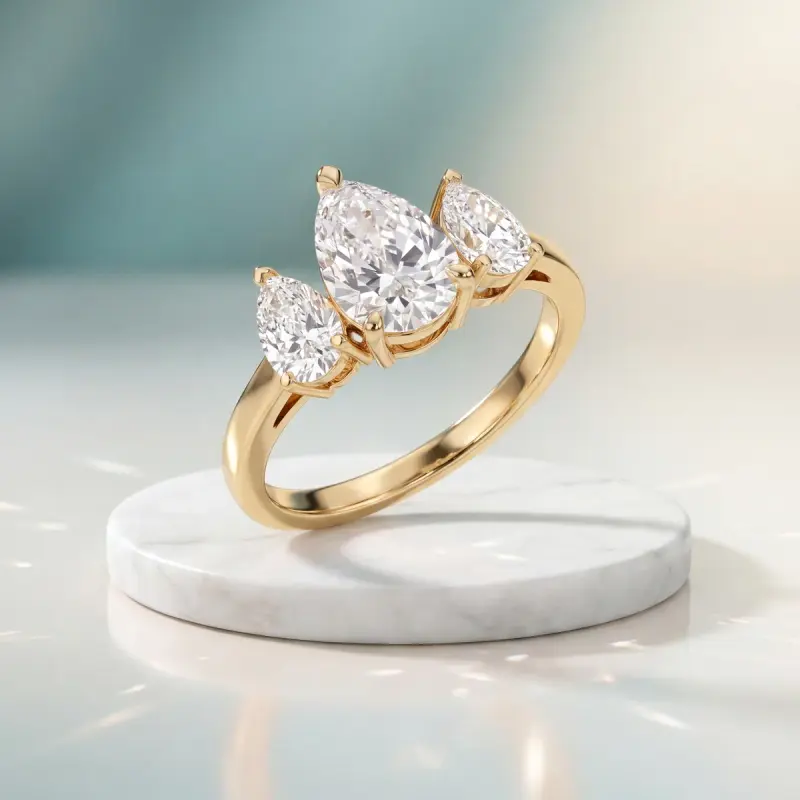 Pear Lab-Grown Diamond Ring with Side Stones, 1.75 ct — 14K yellow gold