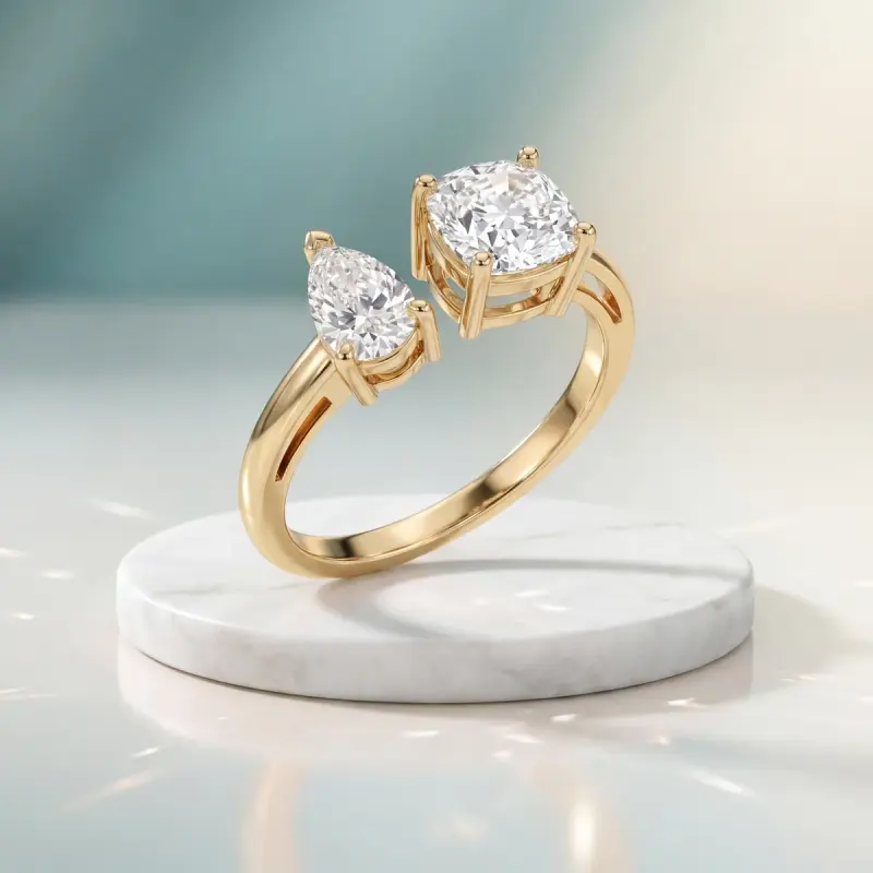 Cushion Lab-Grown Diamond Ring with Side Stones, 1.28 ct — 14K yellow gold