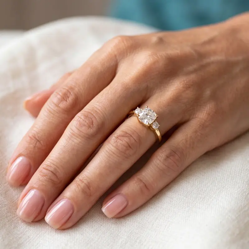 Cushion Lab-Grown Diamond Ring with Side Stones, 2.00 ct — 14K yellow gold (2/2)