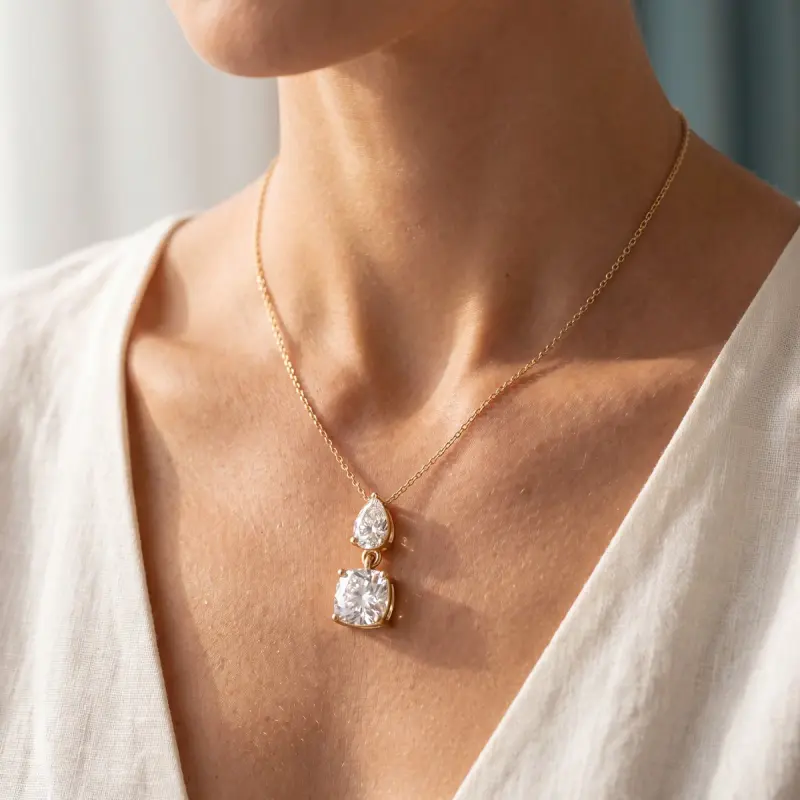 Cushion Lab-Grown Diamond Pendant, 2.00 ct — 14K yellow gold