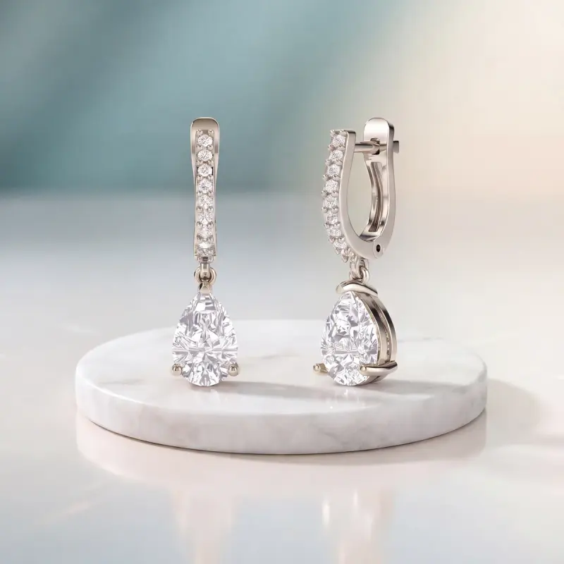 Pear Lab-Grown Diamond Drop Earrings, 2.84 ct total — 14K white gold