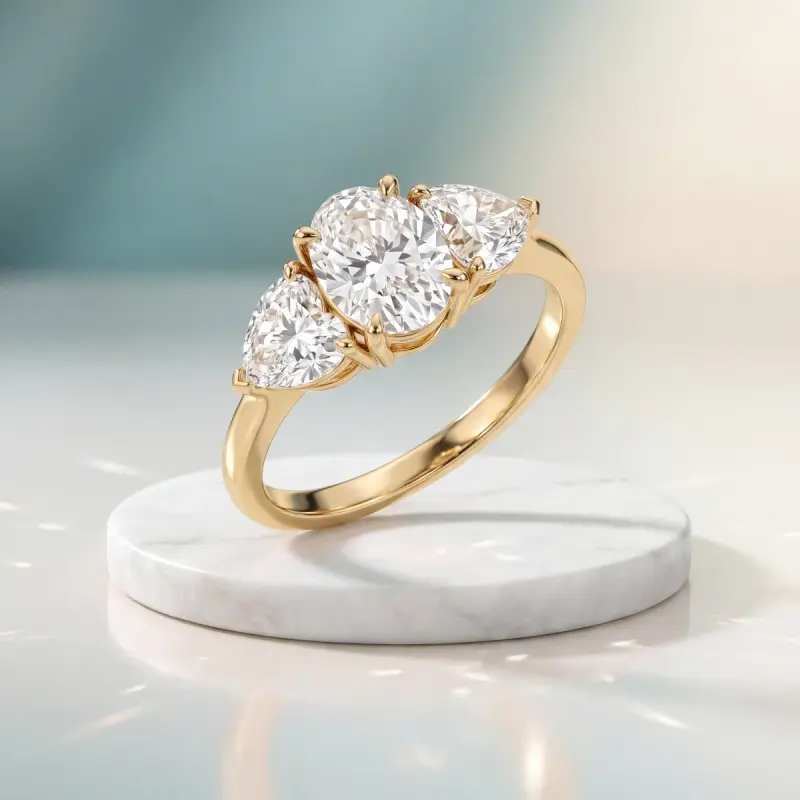 Oval Lab-Grown Diamond Ring with Side Stones, 2.00 ct — 14K yellow gold