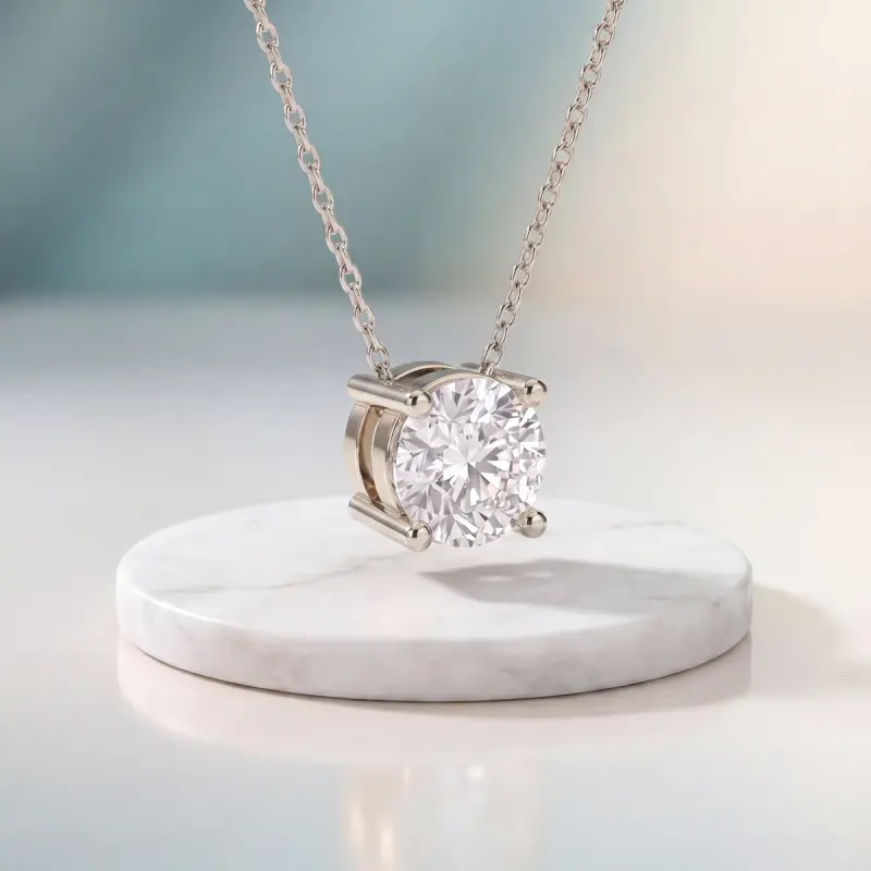 Round Lab-Grown Diamond Pendant, 2.10 ct — 14K white gold