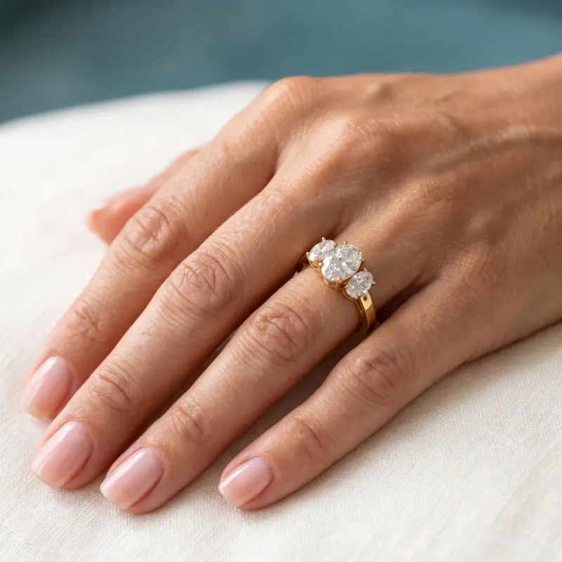 Oval Lab-Grown Diamond Ring with Side Stones, 1.86 ct — 14K yellow gold (2/2)