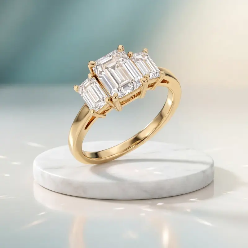 Emerald Lab-Grown Diamond Ring with Side Stones, 1.74 ct — 14K yellow gold