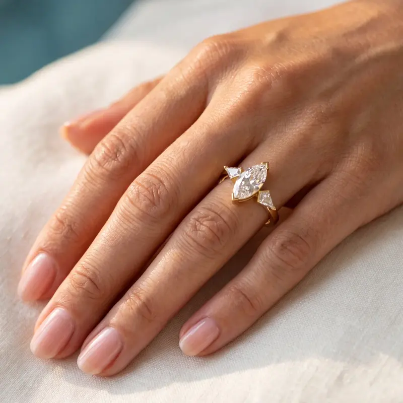 Marquise Lab-Grown Diamond Ring with Side Stones, 2.00 ct — 14K yellow gold