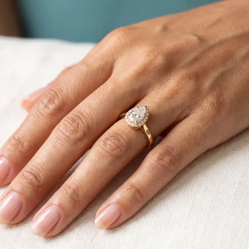 Pear Lab-Grown Diamond Ring with Side Stones, 1.75 ct — 14K yellow gold