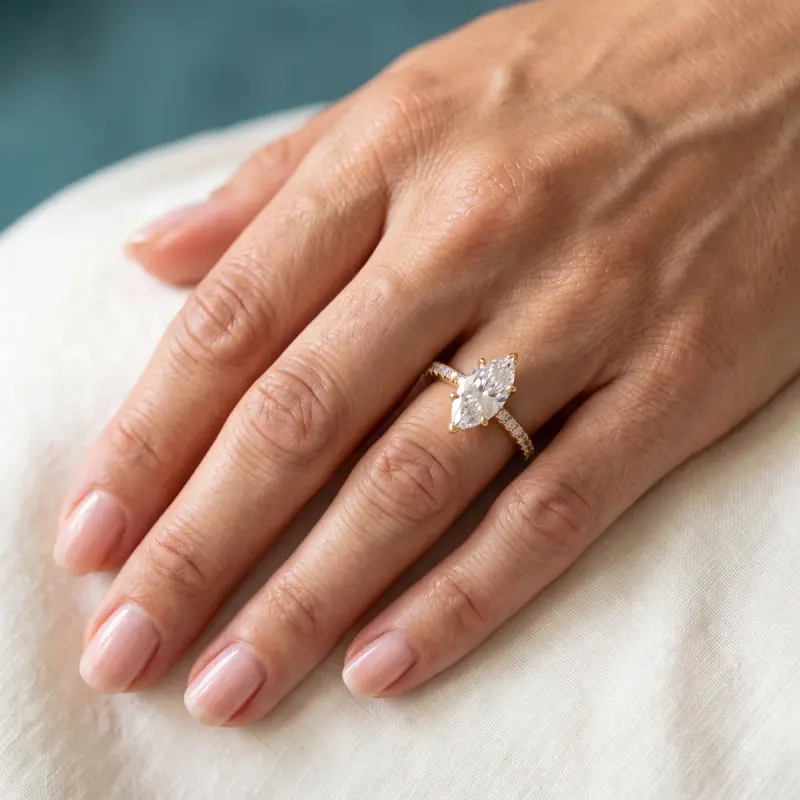 Marquise Lab-Grown Diamond Ring with Side Stones, 2.00 ct — 14K yellow gold (2/2)