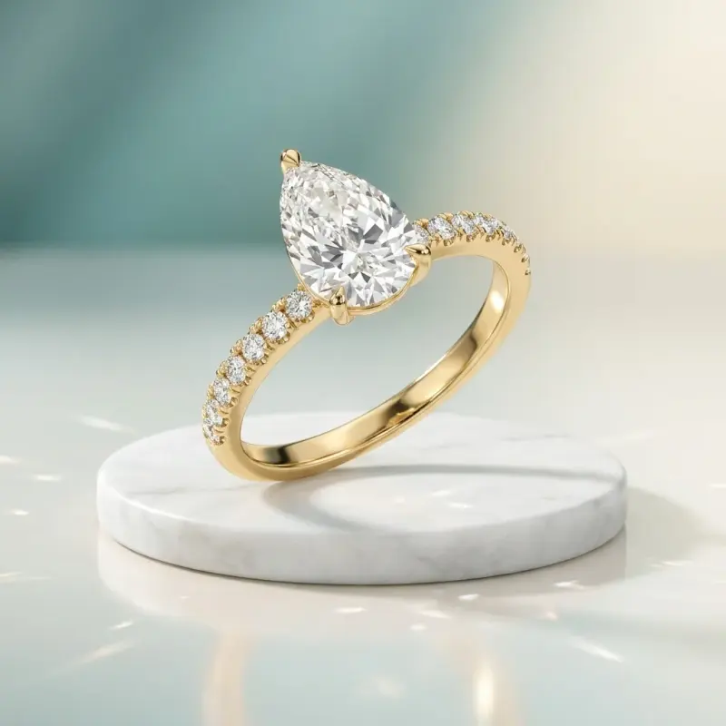Pear Lab-Grown Diamond Ring with Side Stones, 2.00 ct — 14K yellow gold