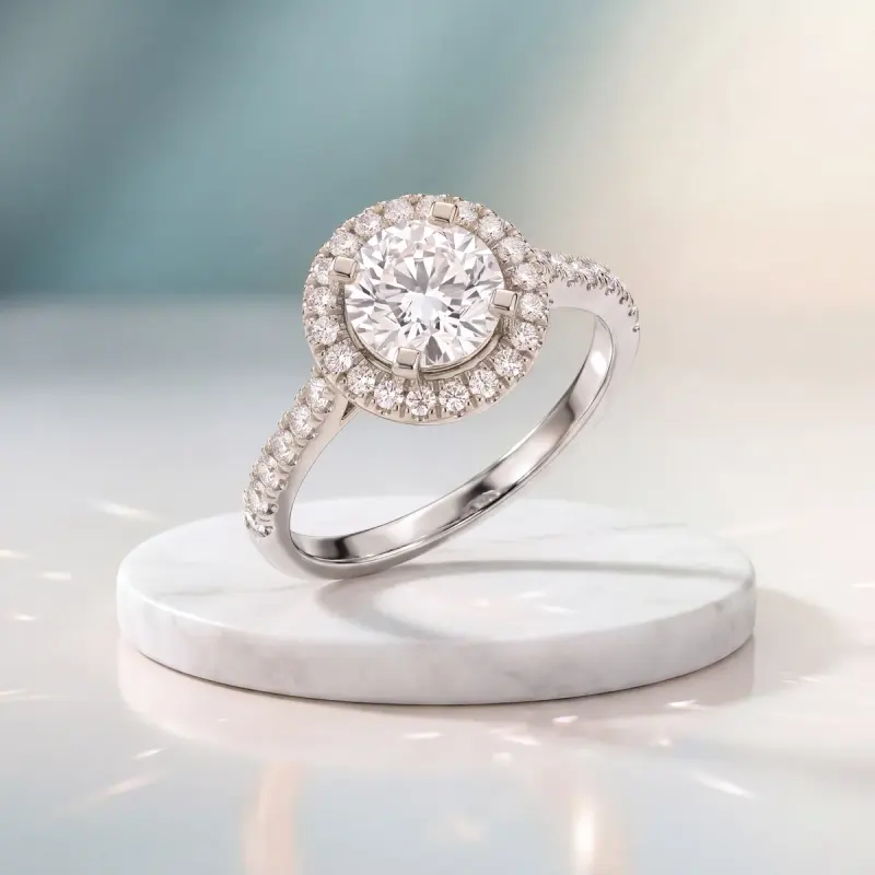 Round Lab-Grown Diamond Ring with Side Stones, 1.65 ct — 14K white gold