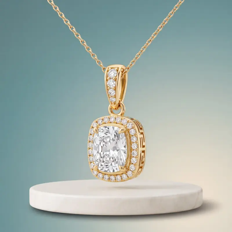 Cushion Lab-Grown Diamond Pendant, 1.80 ct — 14K yellow gold