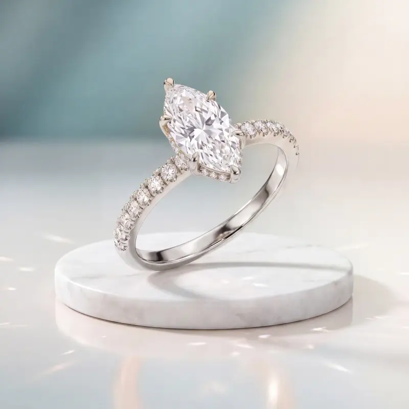 Marquise Lab-Grown Diamond Ring with Side Stones, 2.00 ct — 14K white gold
