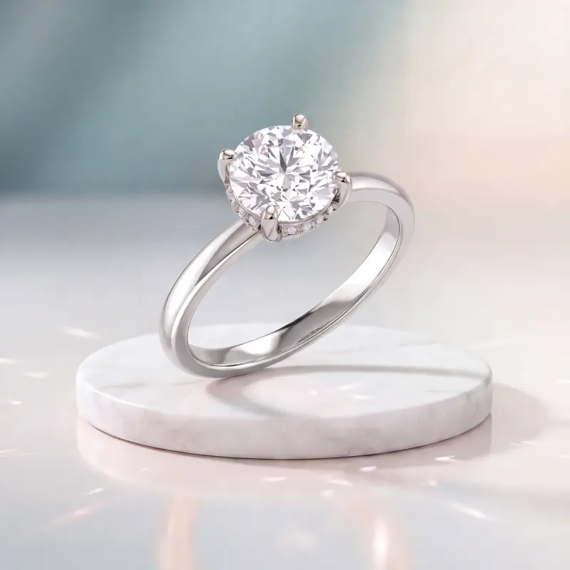 Round Lab-Grown Diamond Ring with Side Stones, 2.00 ct — 14K white gold