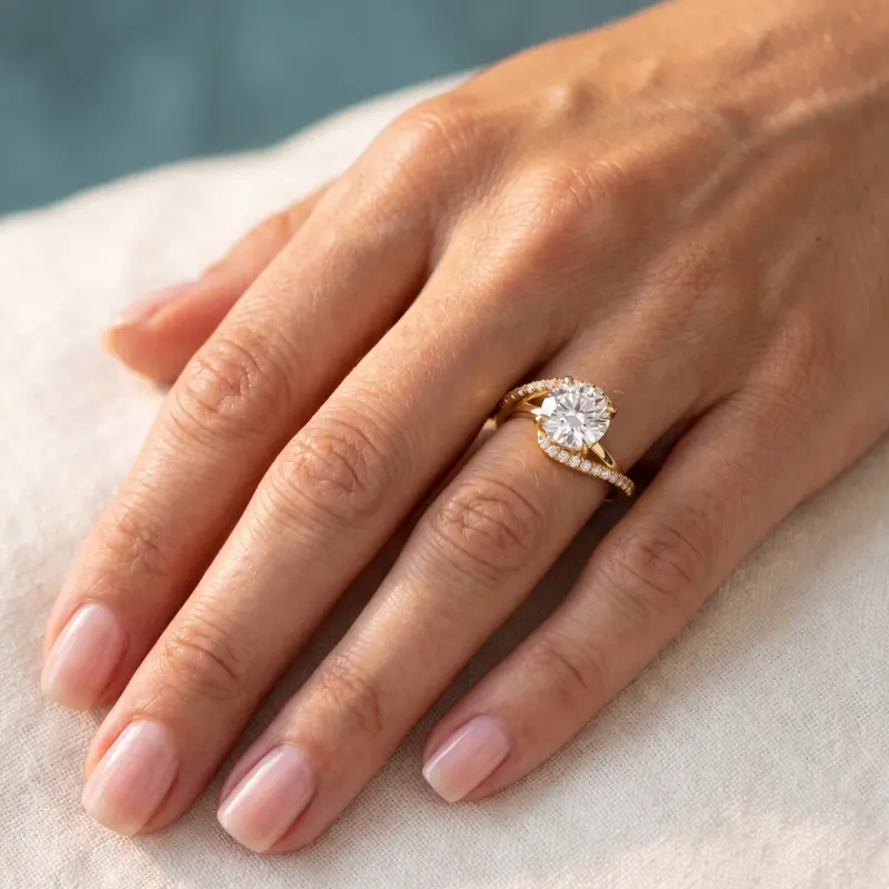 Round Lab-Grown Diamond Ring with Side Stones, 2.00 ct — 14K yellow gold