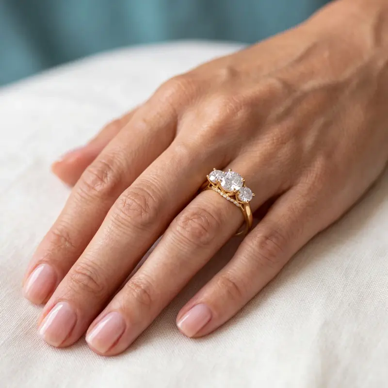 Round Lab-Grown Diamond Ring with Side Stones, 1.38 ct — 14K yellow gold (2/2)