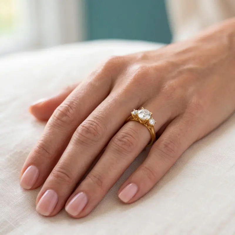 Round Lab-Grown Diamond Ring with Side Stones, 1.35 ct — 14K yellow gold
