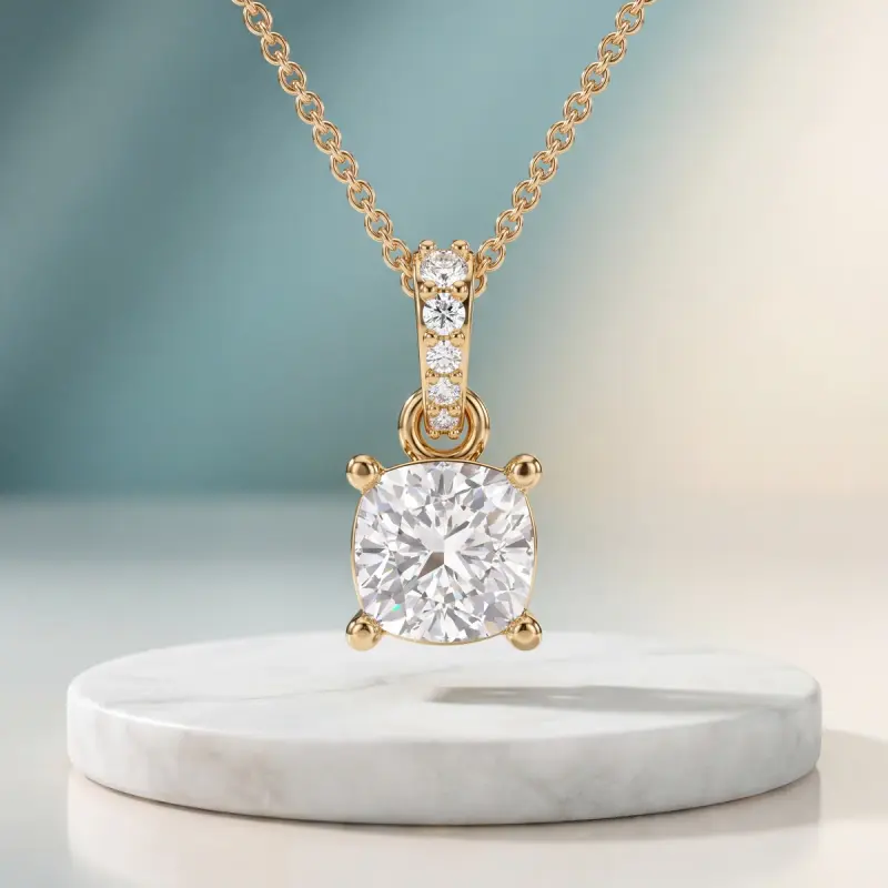 Cushion Lab-Grown Diamond Pendant, 2.04 ct — 14K yellow gold