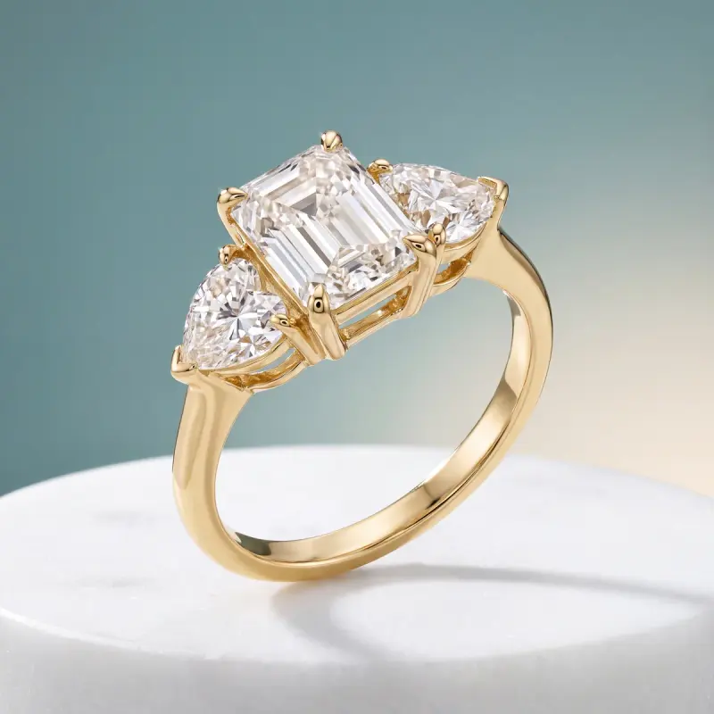 Emerald Lab-Grown Diamond Ring with Side Stones, 1.75 ct — 14K yellow gold