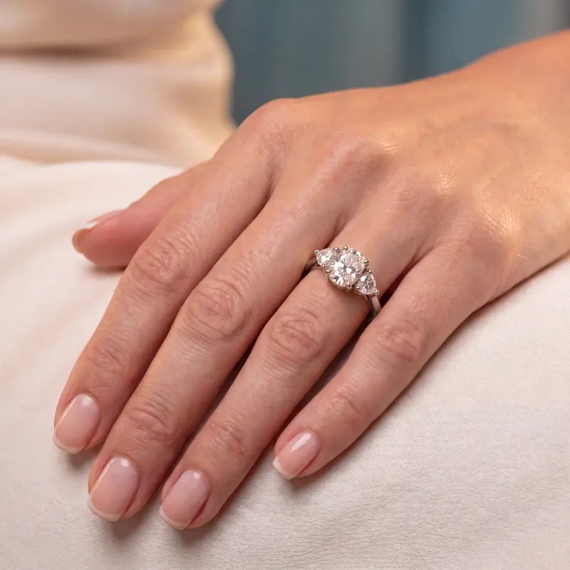 Cushion Lab-Grown Diamond Ring with Side Stones, 1.60 ct — 14K white gold