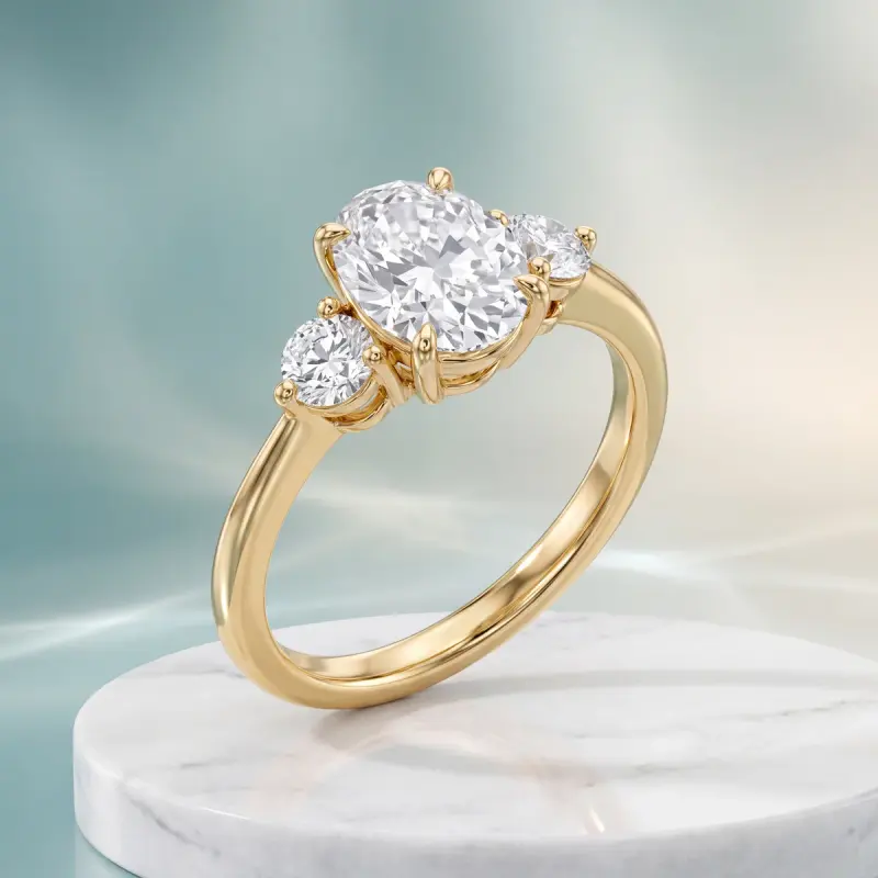 Oval Lab-Grown Diamond Ring with Side Stones, 2.00 ct — 14K yellow gold