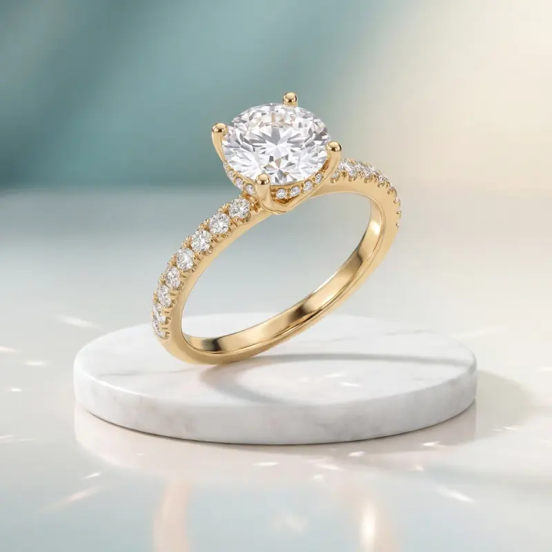 Round Lab-Grown Diamond Ring with Side Stones, 2.00 ct — 14K yellow gold
