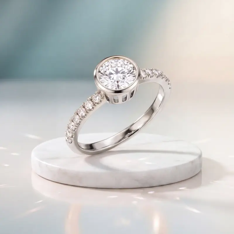 Round Lab-Grown Diamond Ring with Side Stones, 1.35 ct — 14K white gold