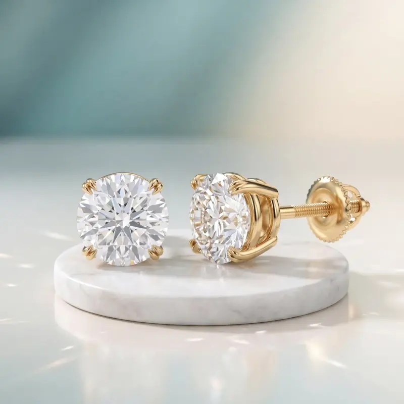 Round Lab-Grown Diamond Earrings, 4.43 ct total — 14K yellow gold
