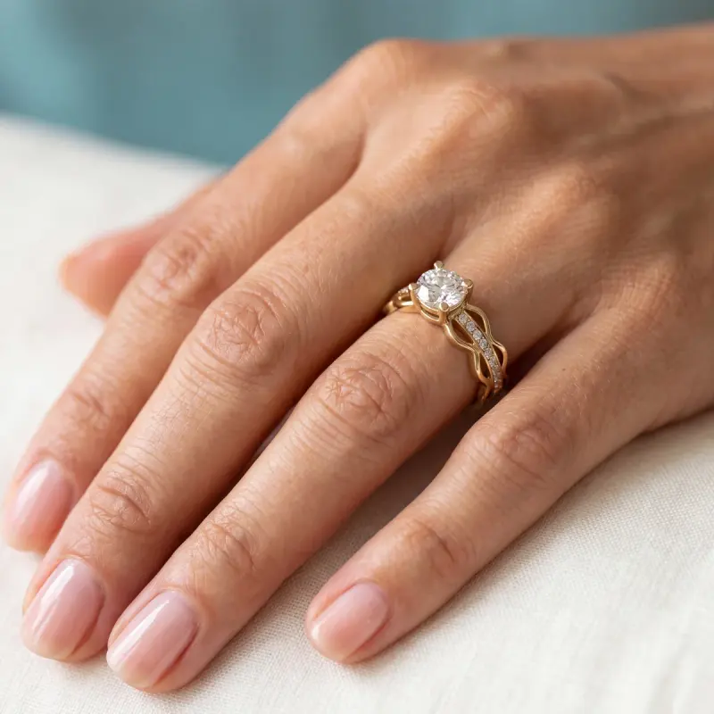 Round Lab-Grown Diamond Ring with Side Stones, 2.00 ct — 14K yellow gold (2/2)
