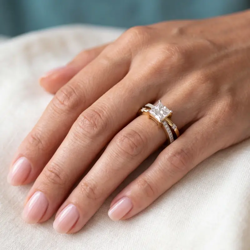Princess Lab-Grown Diamond Ring with Side Stones, 2.00 ct — 14K yellow gold