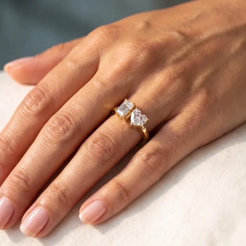 Heart Lab-Grown Diamond Ring with Side Stones, 1.25 ct — 14K yellow gold