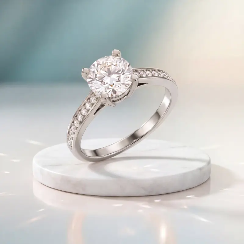 Round Lab-Grown Diamond Ring with Side Stones, 1.25 ct — 14K white gold