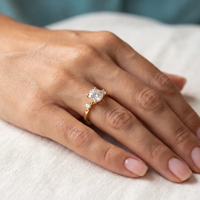 Round Lab-Grown Diamond Ring with Side Stones, 1.50 ct — 14K yellow gold (2/2)
