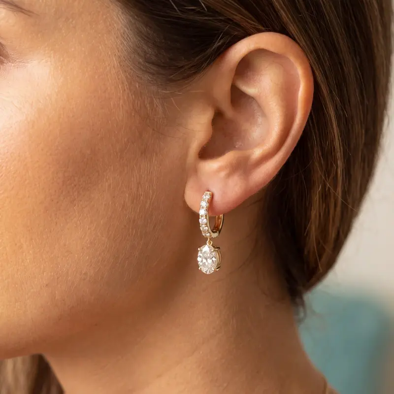 Oval Lab-Grown Diamond Drop Earrings, 3.00 ct total — 14K yellow gold (2/2)