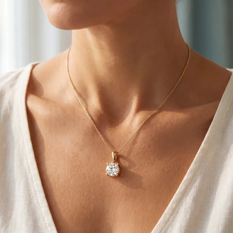 Round Lab-Grown Diamond Pendant, 2.00 ct — 14K yellow gold