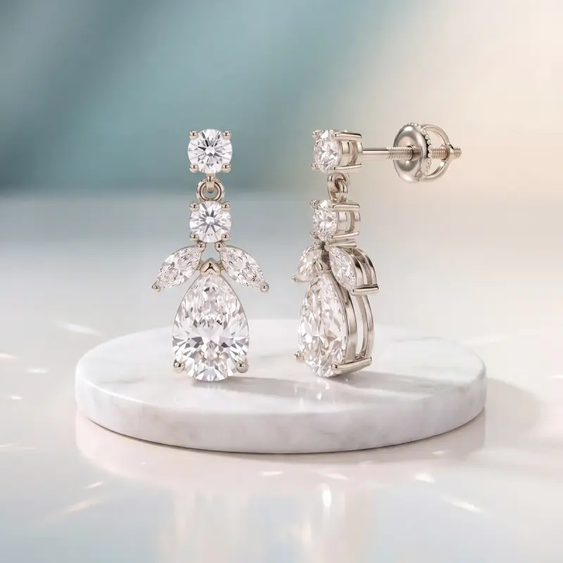 Pear Lab-Grown Diamond Earrings, 4.22 ct total — 14K white gold