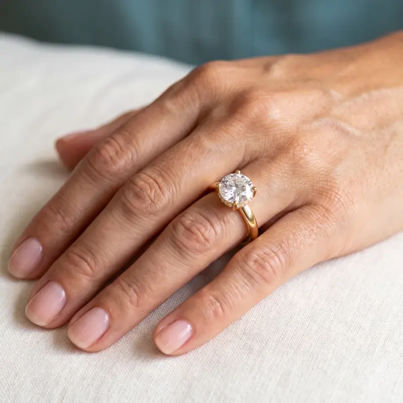 Round Lab-Grown Diamond Ring with Side Stones, 2.00 ct — 14K yellow gold