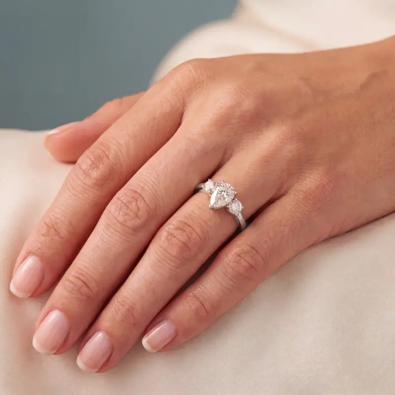 Pear Lab-Grown Diamond Ring with Side Stones, 1.33 ct — 14K white gold
