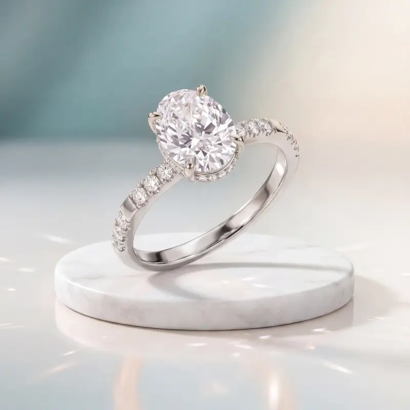 Oval Lab-Grown Diamond Ring with Side Stones, 2.00 ct — 14K white gold