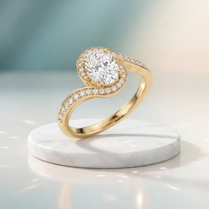 Oval Lab-Grown Diamond Ring with Side Stones, 1.49 ct — 14K yellow gold