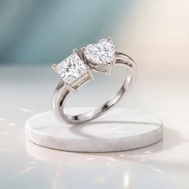 Princess Lab-Grown Diamond Ring with Side Stones, 1.25 ct — 14K white gold