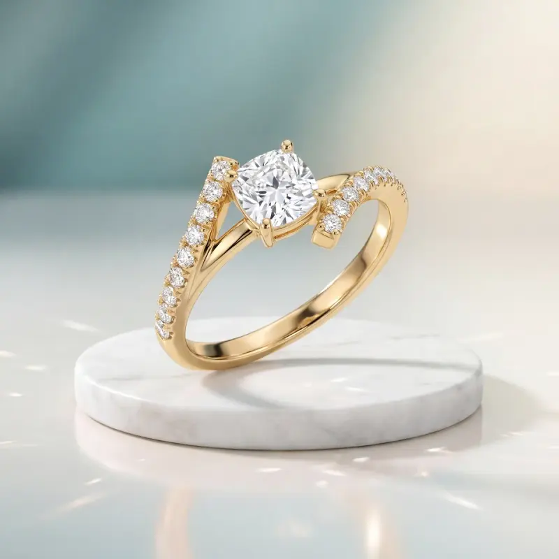 Cushion Lab-Grown Diamond Ring with Side Stones, 2.00 ct — 14K yellow gold
