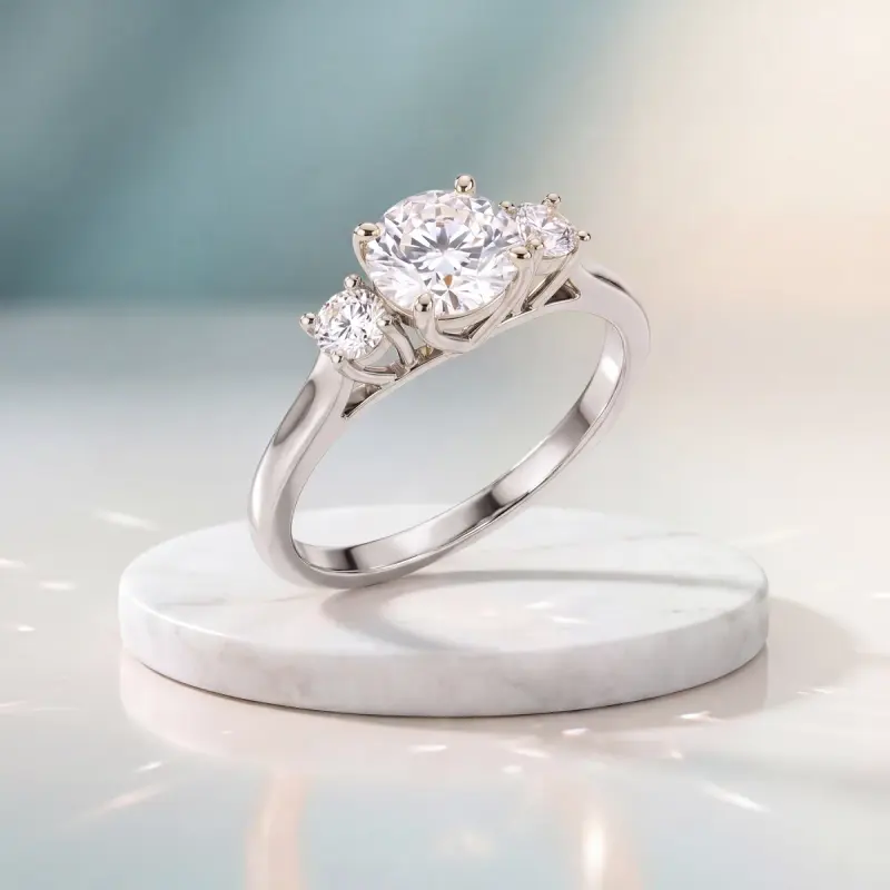 Round Lab-Grown Diamond Ring with Side Stones, 1.35 ct — 14K white gold