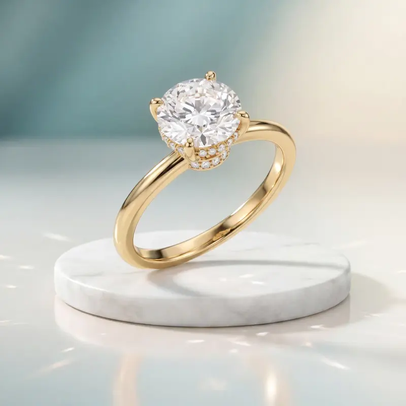 Round Lab-Grown Diamond Ring with Side Stones, 1.40 ct — 14K yellow gold