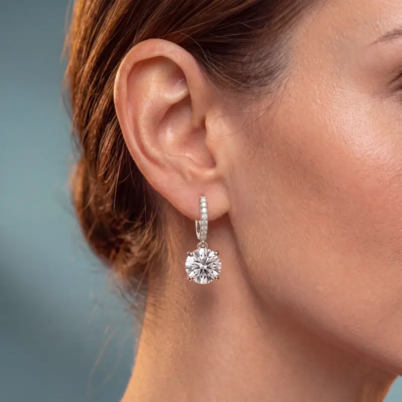 Round Lab-Grown Diamond Drop Earrings, 4.18 ct total — 14K white gold